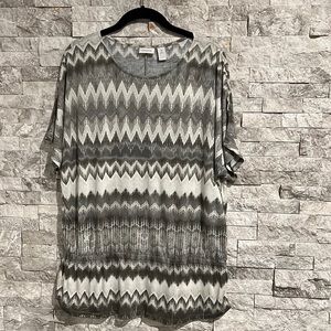 NWT Chico’s Blended zig peplum top, fatigue, flowey, airy, light, soft, stretch